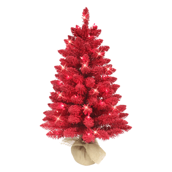 Puleo International 3ft. Pre-Lit Flocked Fashion Red Tree - image 
