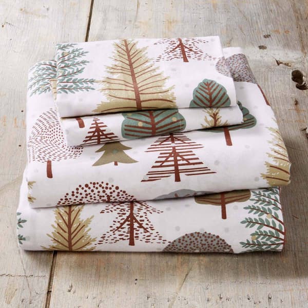 Freshfolds Cotton Snowy Forest Winter 4pc. Flannel Sheet Set