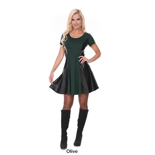Womens White Mark Heather Faux Leather Fit &amp; Flare Dress