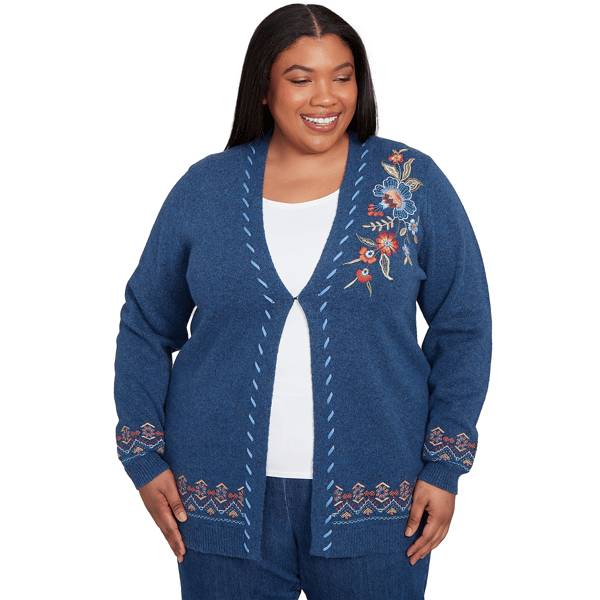 Plus Size Alfred Dunner Sunset Canyon Embroidered Flower Long Sl