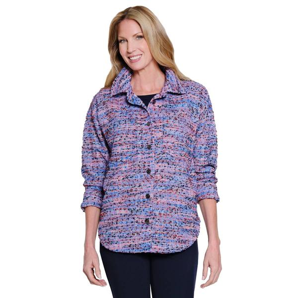 Petites Multiples Long Cuff Sleeve 2 Pocket Button Front Tweed B - image 