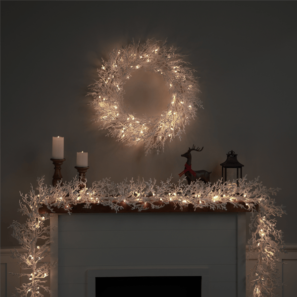 Northlight Pre-Lit LED Warm White Flocked Twig Christmas Wreath