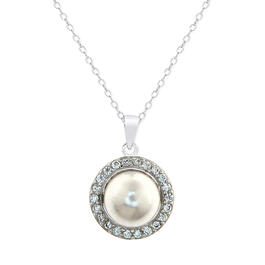 Sterling Silver Pearl & Cubic Zirconia Halo Pendant Necklace