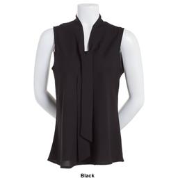 Womens Kasper Sleeveless Solid Tie Neck Blouse