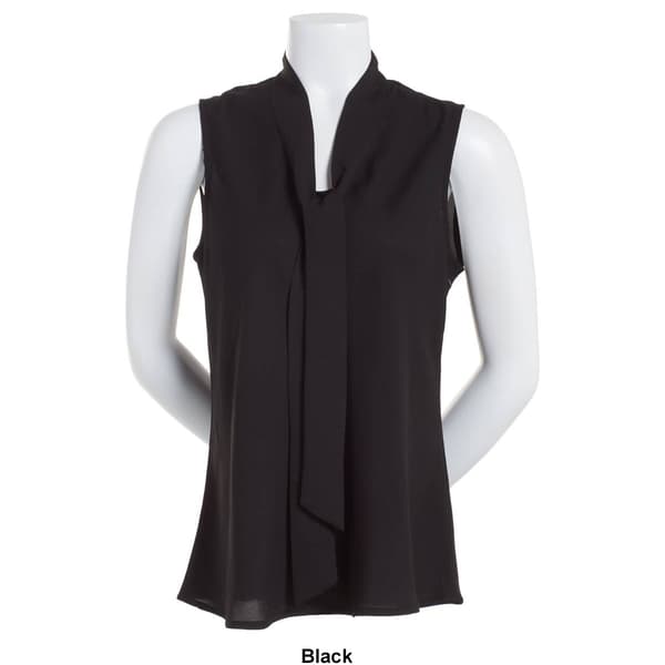 Womens Kasper Sleeveless Solid Tie Neck Blouse