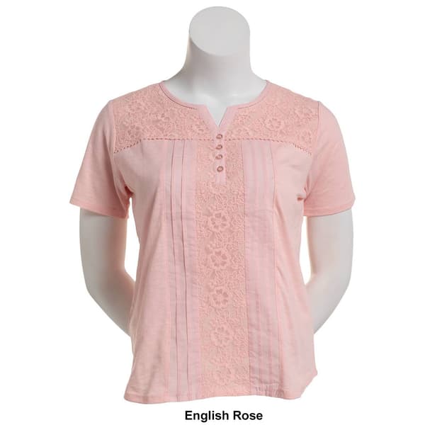 Womens Hasting & Smith Lace Front Henley Pintuck Blouse