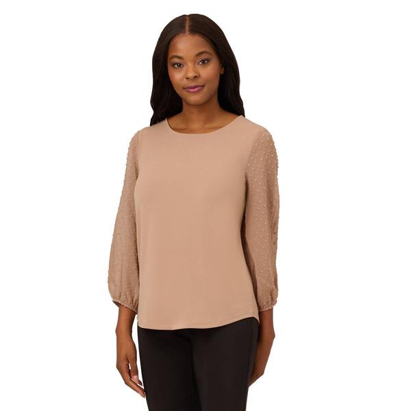 Womens Adrianna Papell Clip Dot Sleeve Crew Neck Blouse - image 