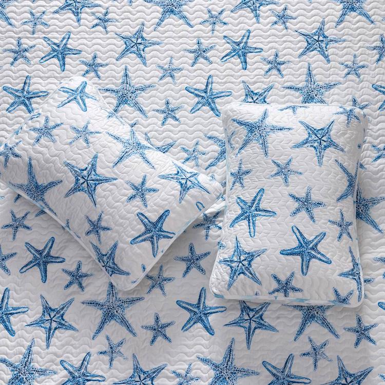 FreshFolds Trinidad 3pc. Reversible Blue Starfish Quilt Set