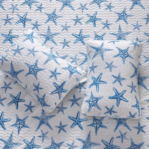 FreshFolds Trinidad 3pc. Reversible Blue Starfish Quilt Set
