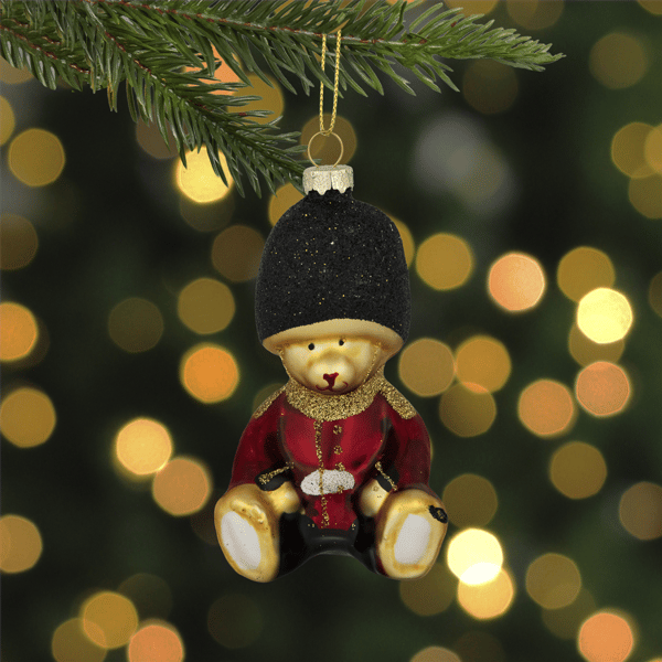 Northlight Glittered Teddy Bear Soldier Glass Christmas Ornament