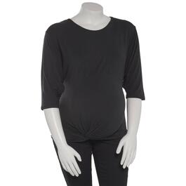 Womens Times Two Elbow Sleeve Solid Twist Front Top