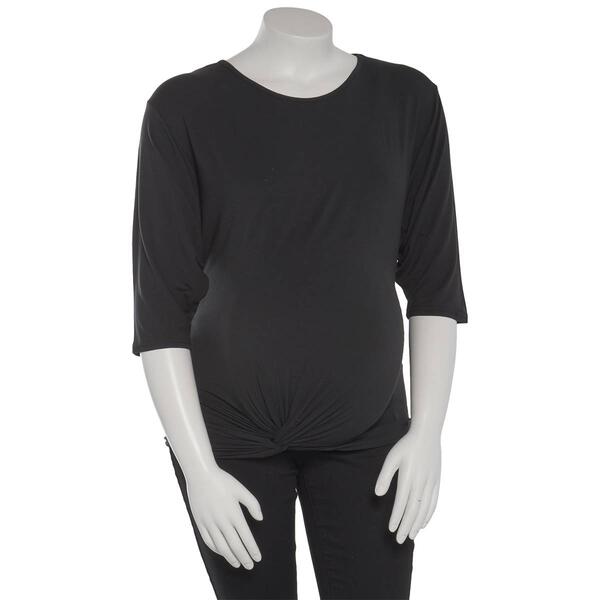 Womens Times Two Elbow Sleeve Solid Twist Front Top - image 