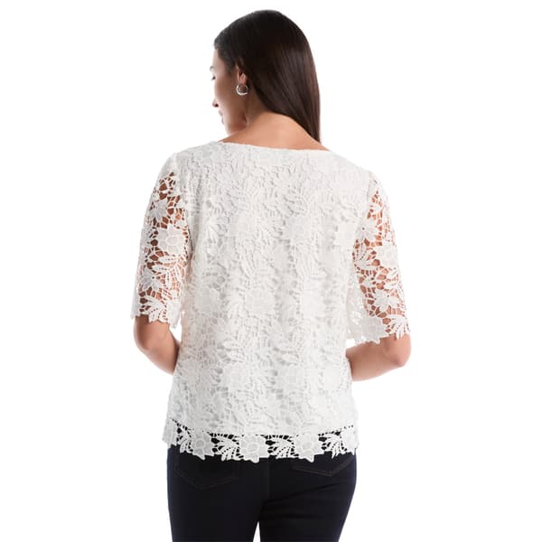 Plus Size Rafaella® Elbow Sleeve All Over Floral Lace Blouse