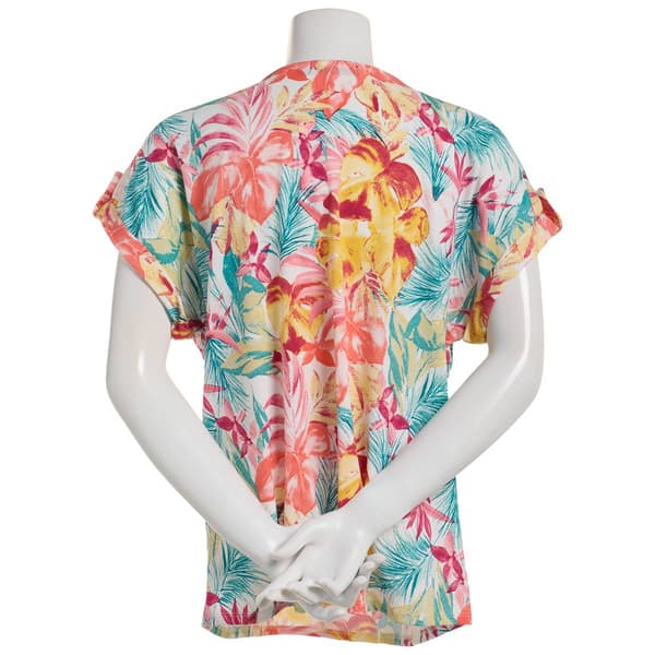 Womens Cure Short Sleeve Knit Crepe Spilt Neck Blouse