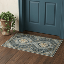 HomeRoots Oriental Power Loom Stain Resistant Accent Rug w/ Frin