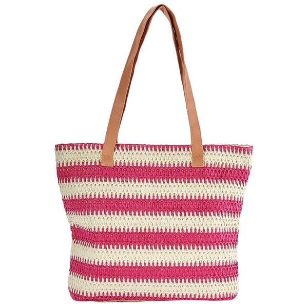 Renshun Striped Straw Tote - Pink/White