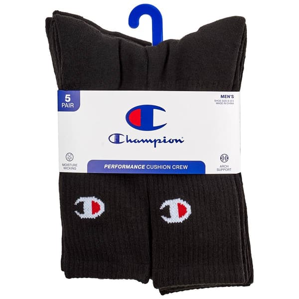 Mens Champion(R) 5pk. Crew Socks - Black - image 
