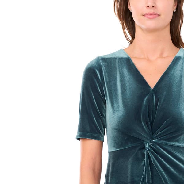 Womens MSK Velvet V-Neck Front Twist Midi Dress