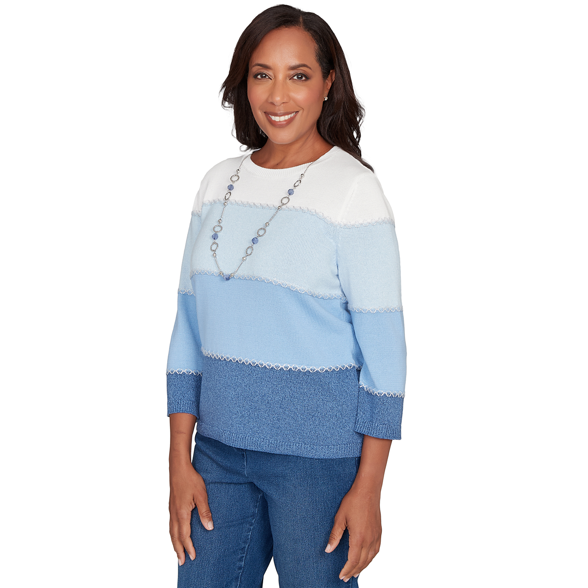 Womens Alfred Dunner Ann Arbor Color Block Lace Trim Sweater