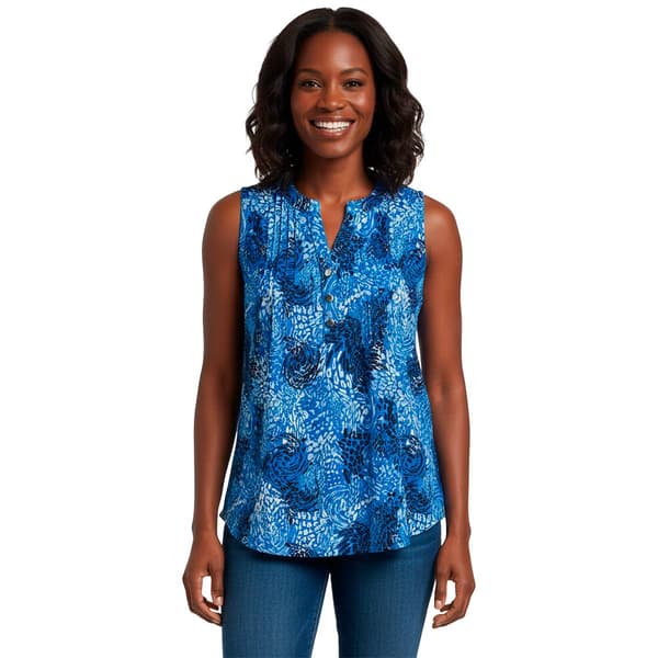 Womens Notations Sleeveless Abstract Leopard Pleat Blouse - image 