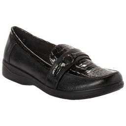 Womens Easy Street Harlow Black Patent Crocodile loafers