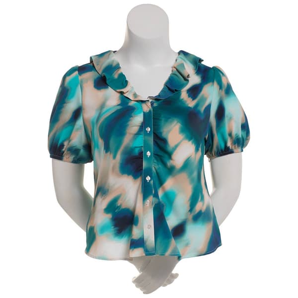Womnes Nicole Miller Short Tulip Sleeve Smudge Blouse