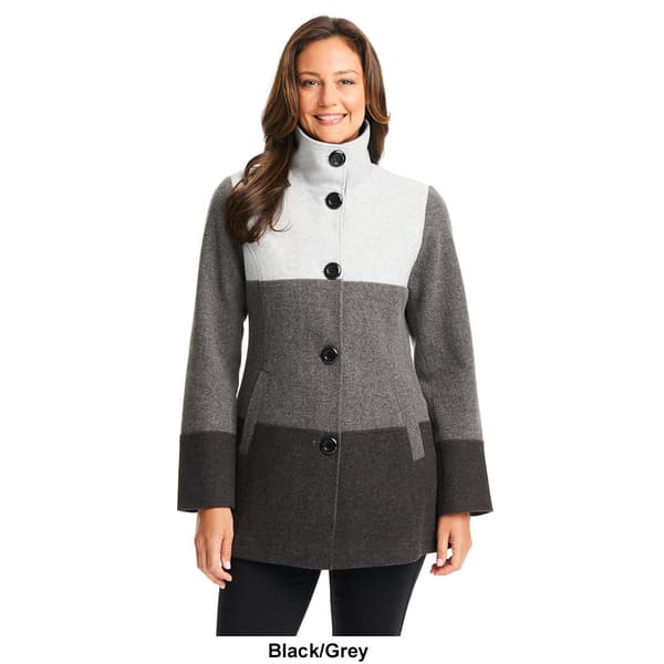 Womens d.e.t.a.i.l.s Faux Wool Color Block Coat