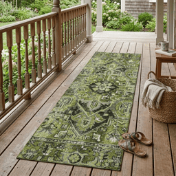 HomeRoots Green Oriental Non-Skid Indoor/Outdoor Runner Rug