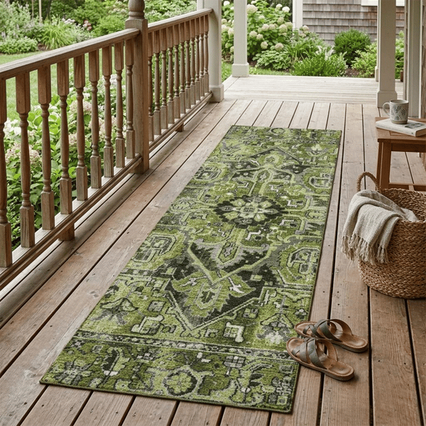 HomeRoots Olive Green & Dark Green Oriental Non Skid Runner Rug - image 