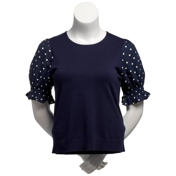 Womens Adrianna Papell Short Timeless Dot Sleeve Crew Sweater - image 