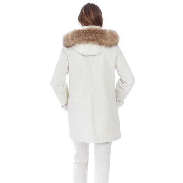 Womens Nine West Faux Wool Duffle w/Faux Fur Trimmed Hood