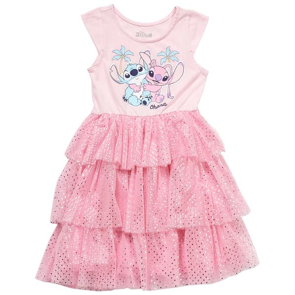 Girls &#40;4-6x&#41; Disney Stitch & Angel Cap Sleeve Layered Tutu Dress - image 