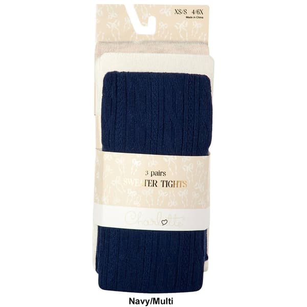 Girls Charlotte&#174; 3pr. Solid Cable Sweater Knit Tights