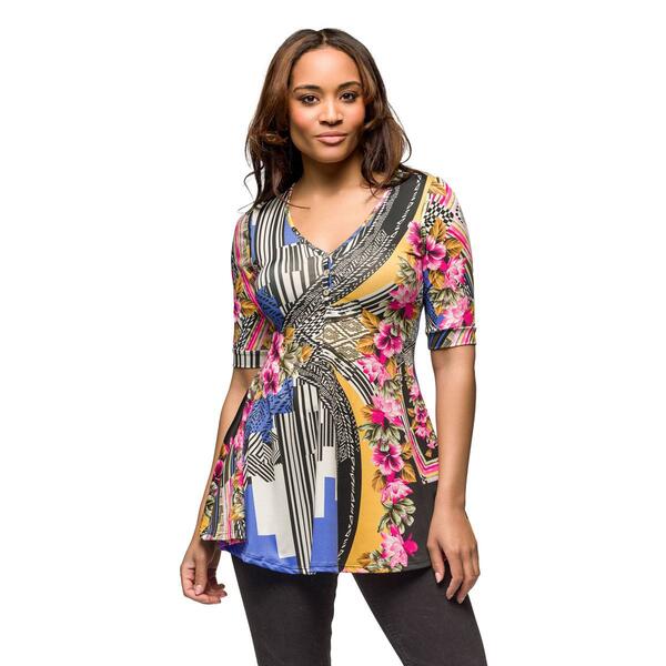 Womens 24/7 Comfort Apparel Multicolor Floral Henley Tunic Top - image 
