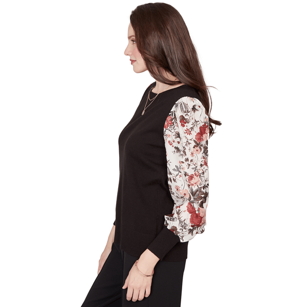 Petite Emaline Dusted Petals Floral Bishop Sleeve Sweater