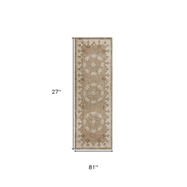 HomeRoots Tan Retro Modern Medallion Runner Rug
