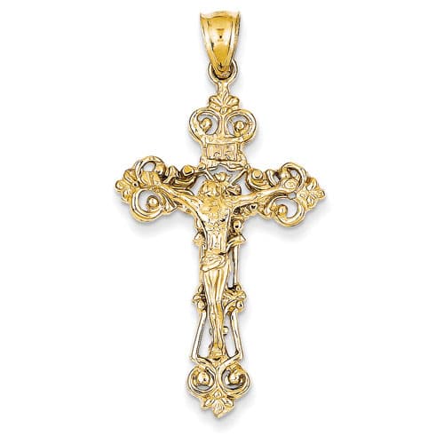 Gold Classics(tm) 14kt. Gold INRI Fleur De Lis Crucifix - image 