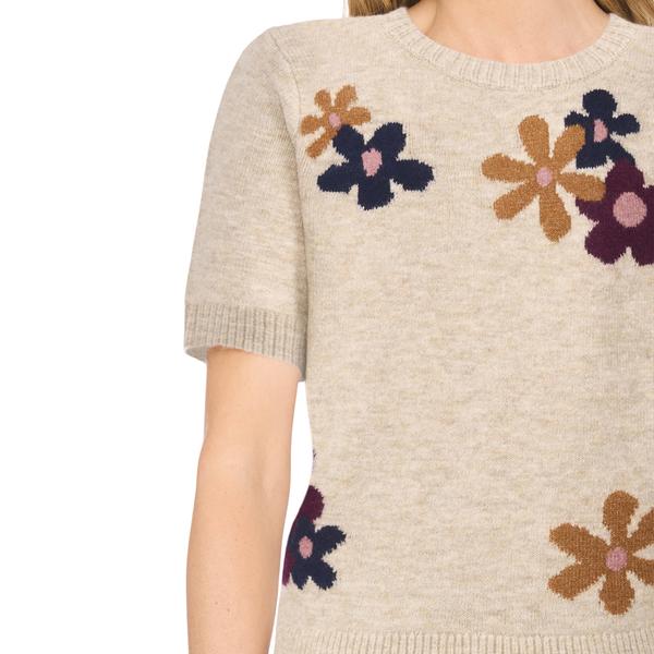 Womens Cece Short Sleeve Groovy Floral Sweater
