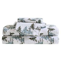 Eddie Bauer Snowy Pine Trees Cotton Flannel Sheet Set