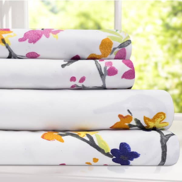 Sweet Home Collection 4pc. Botanical Printed Microfiber Sheet Set