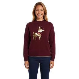 Womens Inner Circle Long Sleeve Sequin Deer Sweater