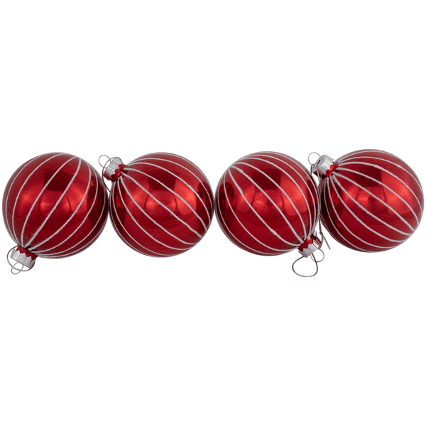 Northlight 4ct Shiny Red Striped Glass Ball Christmas Ornaments