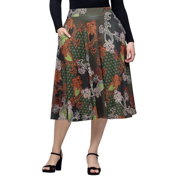 Womens 24/7 Comfort Apparel Green Paisley Pocket Midi Skirt - image 
