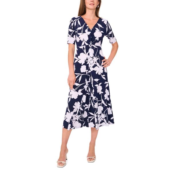 Womens MSK Short Sleeve V-Neck Floral Twist Front Midi Dress - image 