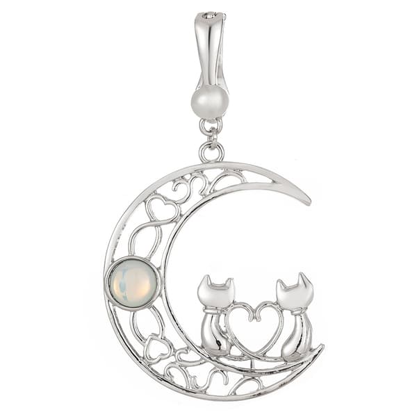 Wearable Art Silver-Tone Cats Sitting on the Moon Enhancer - image 
