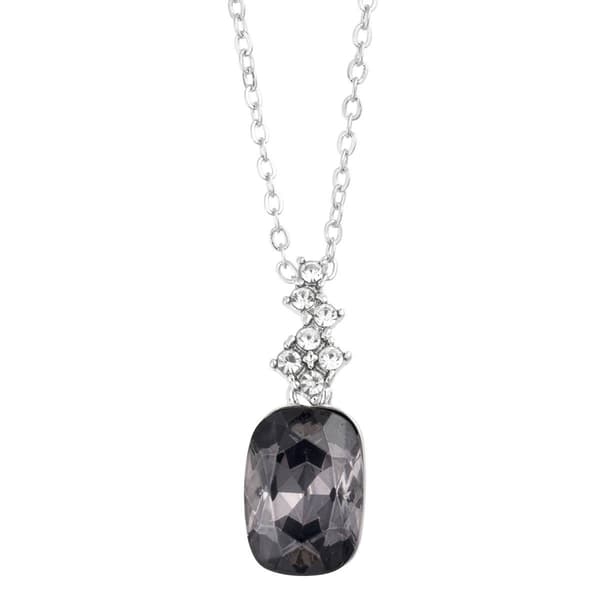Athra Fine Silver Plated Smokey Grey Crystal Pendant Necklace