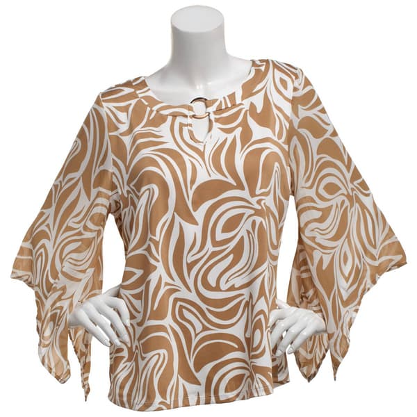 Womens Sara Michelle 3/4 Chiffon Sleeve Keyhole Neck Blouse