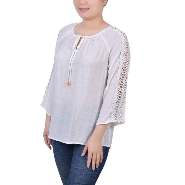 Petite NY Collection 3/4 Sleeve Solid Tuwa Peasant Top - White