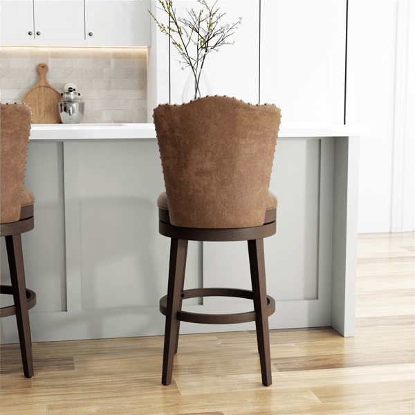 HH2 Home Edenwood Chestnut Bar Height Swivel Stool w/ Tufted Back