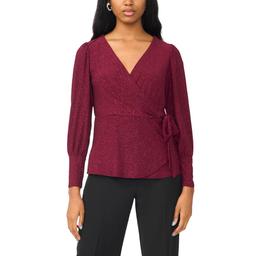 Petite MSK Long Sleeve Surplice Neck Sparkle Side Tie Blouse